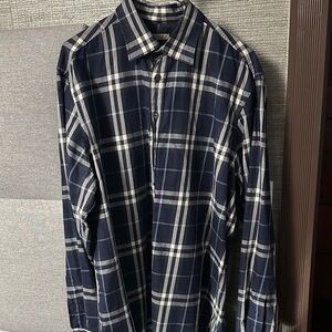 Burberry Navy Plaid Cotton Button-Up Shirt